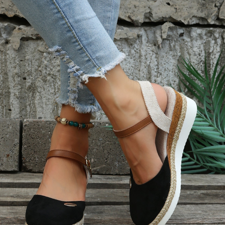 Mette | Women's Suede Espadrille Wedge Heel Ankle Strap Sandals