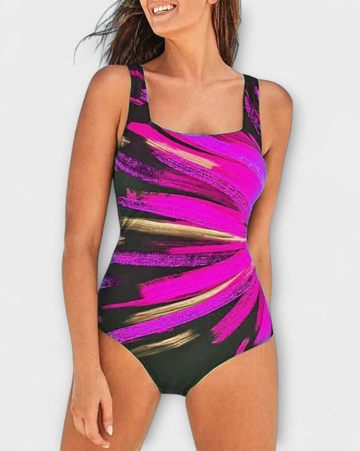 Mila | Women's Quick-Dry Abstract Print Square Neck One-Piece Swimsuit