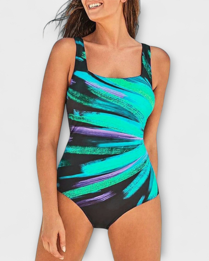 Mila | Women's Quick-Dry Abstract Print Square Neck One-Piece Swimsuit