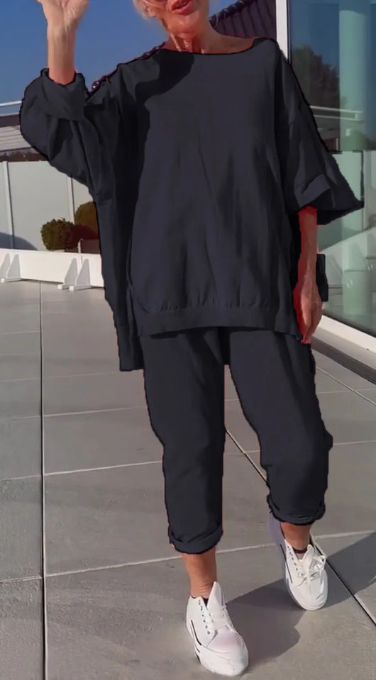 Naya | Women's Cotton Oversized Sweatshirt Jogger Tracksuit Set