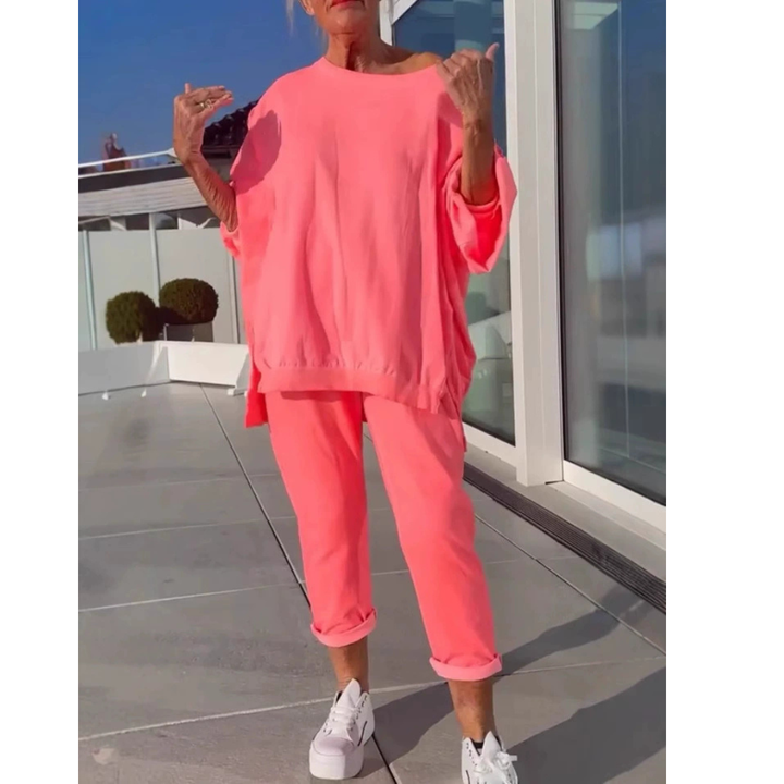 Naya | Women's Cotton Oversized Sweatshirt Jogger Tracksuit Set