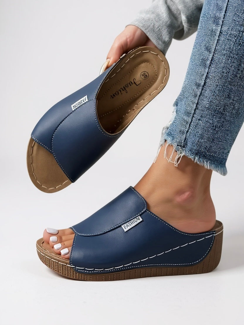Neve | Women's Leather Comfort Wedge Slide Sandals