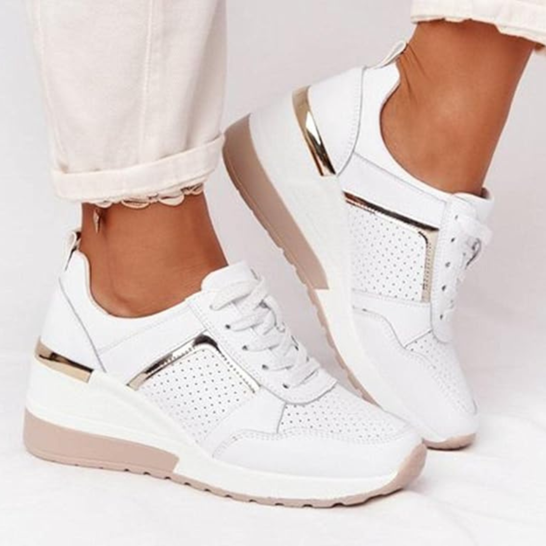 Neve | Women's Leather Perforated Wedge Sneakers