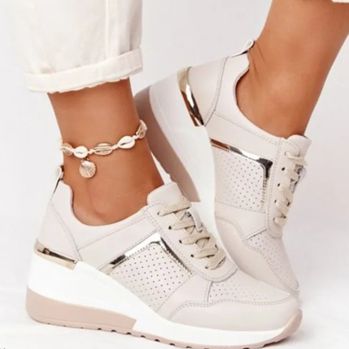 Neve | Women's Leather Perforated Wedge Sneakers