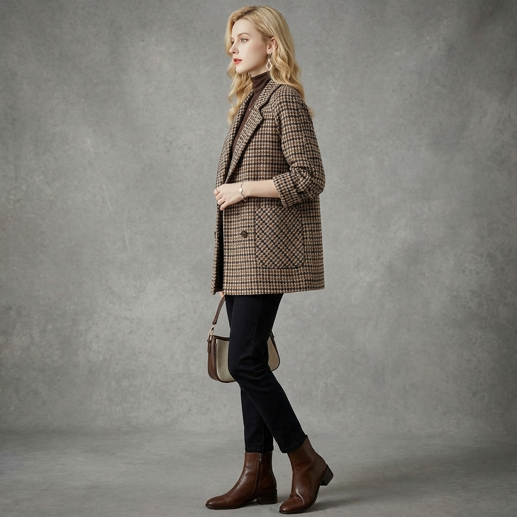 Noor | Klassieke double-breasted ruitjesmantel