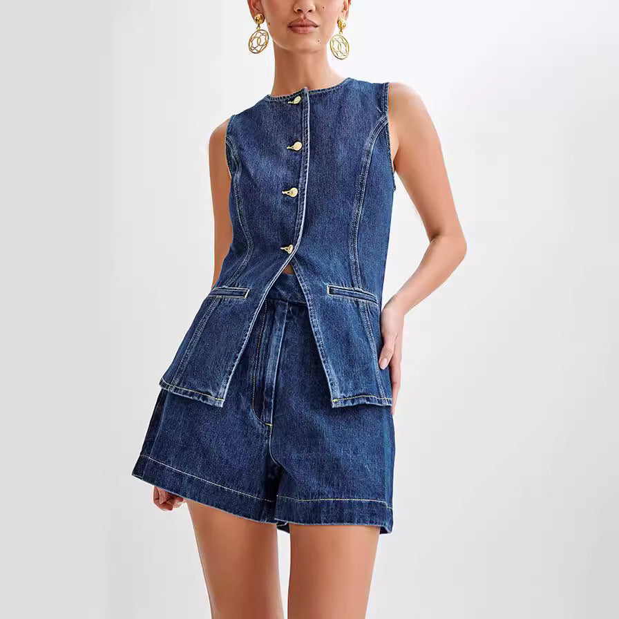 Denim Vest & High-Waist Shorts | Casual Chic Set