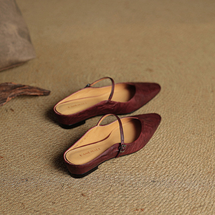 Odette | Women's Leather Pointed-Toe Buckle Strap Flats