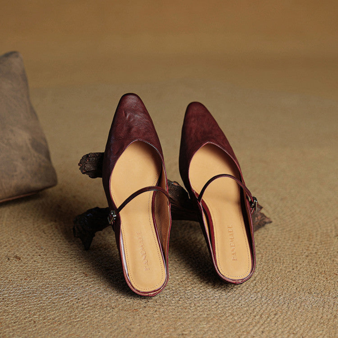 Odette | Women's Leather Pointed-Toe Buckle Strap Flats