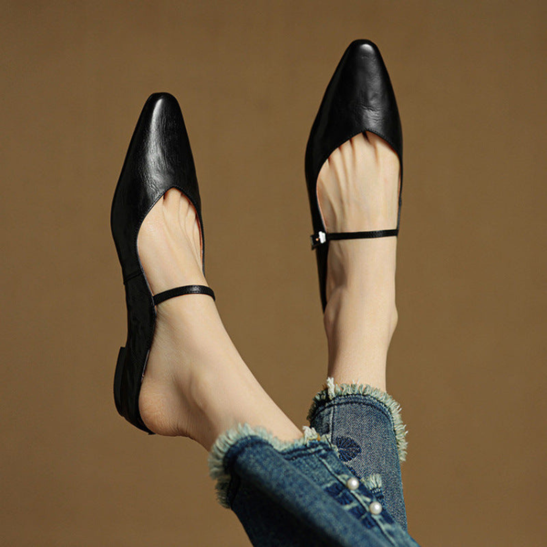 Odette | Women's Leather Pointed-Toe Buckle Strap Flats