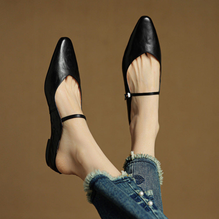Odette | Women's Leather Pointed-Toe Buckle Strap Flats