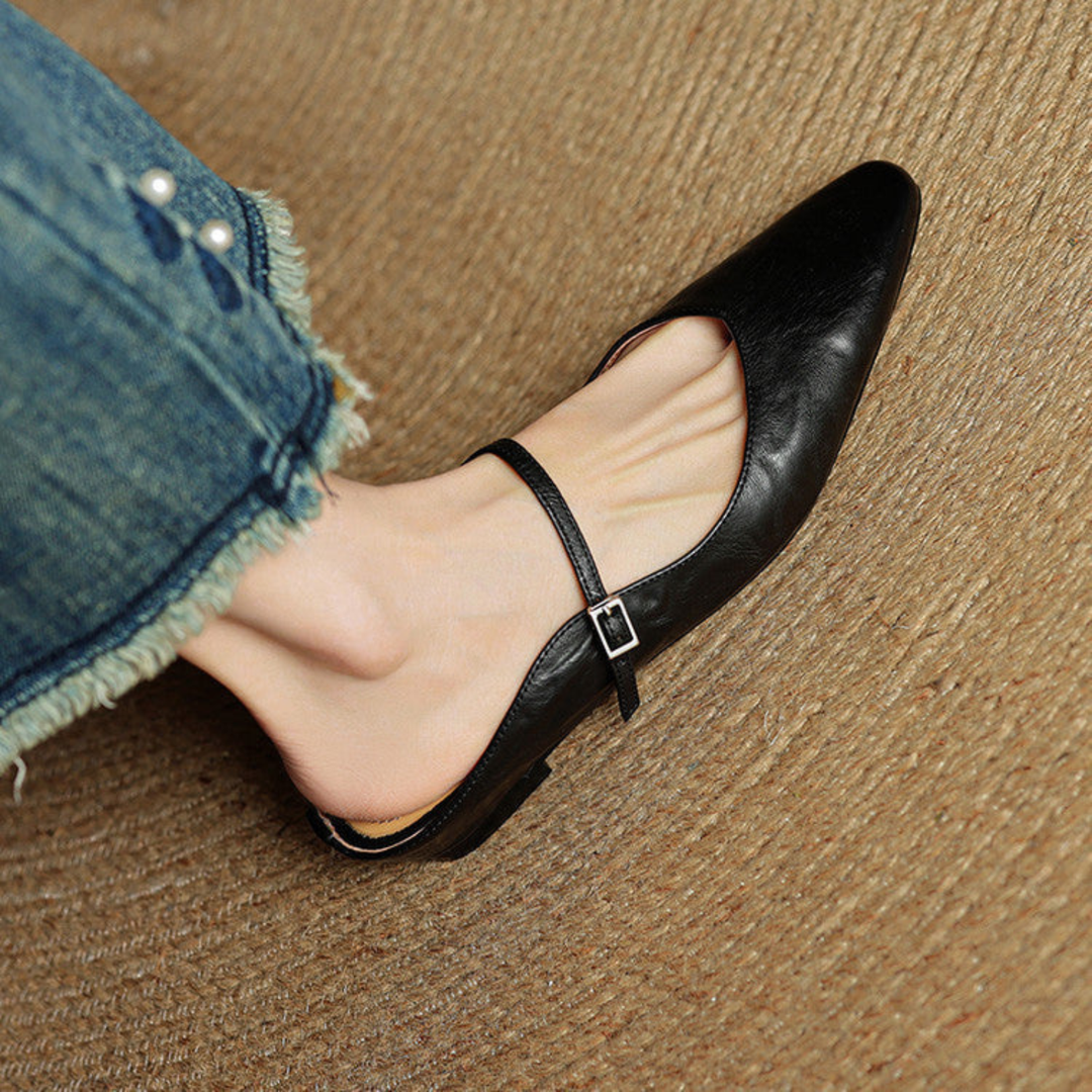 Odette | Women's Leather Pointed-Toe Buckle Strap Flats