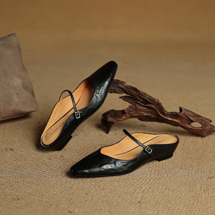 Odette | Women's Leather Pointed-Toe Buckle Strap Flats