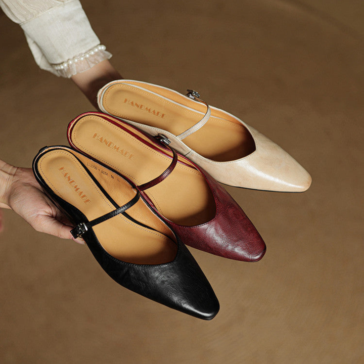Odette | Women's Leather Pointed-Toe Buckle Strap Flats
