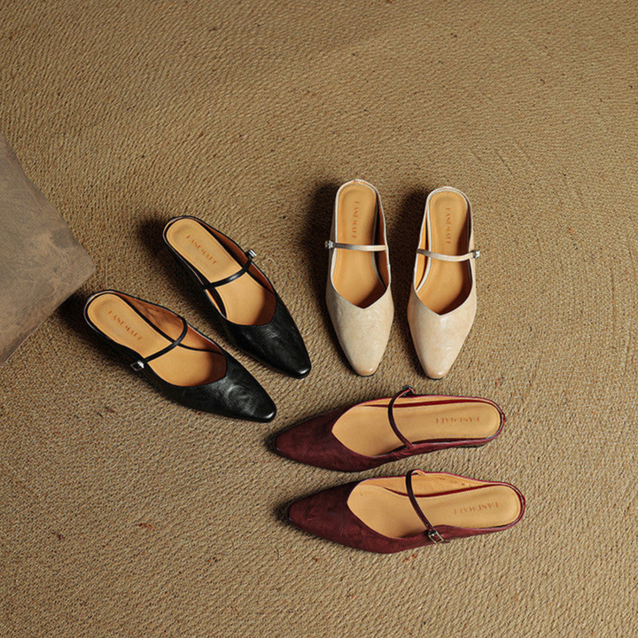Odette | Women's Leather Pointed-Toe Buckle Strap Flats