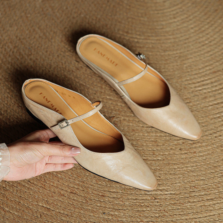 Odette | Women's Leather Pointed-Toe Buckle Strap Flats