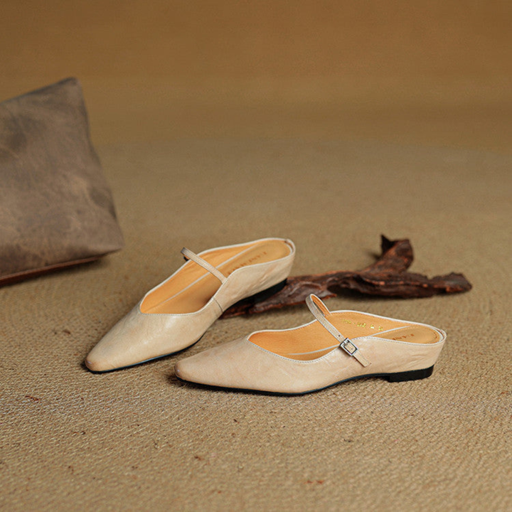 Odette | Women's Leather Pointed-Toe Buckle Strap Flats