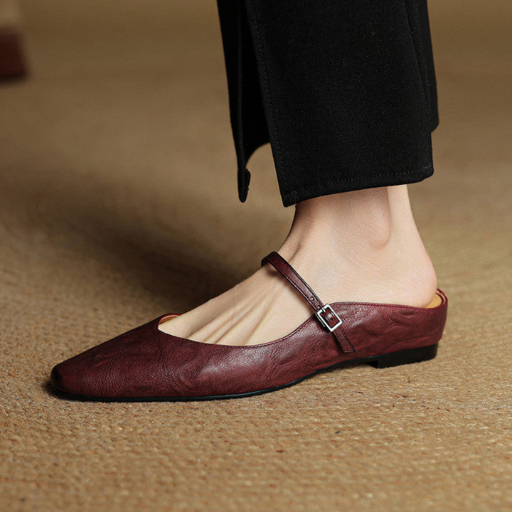 Odette | Women's Leather Pointed-Toe Buckle Strap Flats