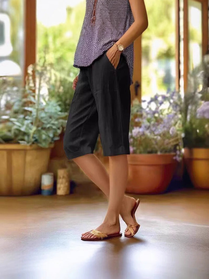 Orla | Women's Linen Wide-Leg Cropped Culotte Shorts