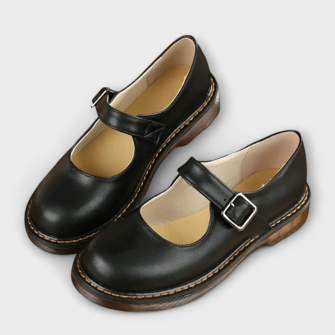 Ottie | Women's Leather Buckle Strap Mary Jane Flat Shoes