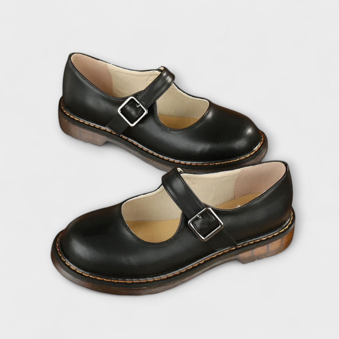 Ottie | Women's Leather Buckle Strap Mary Jane Flat Shoes