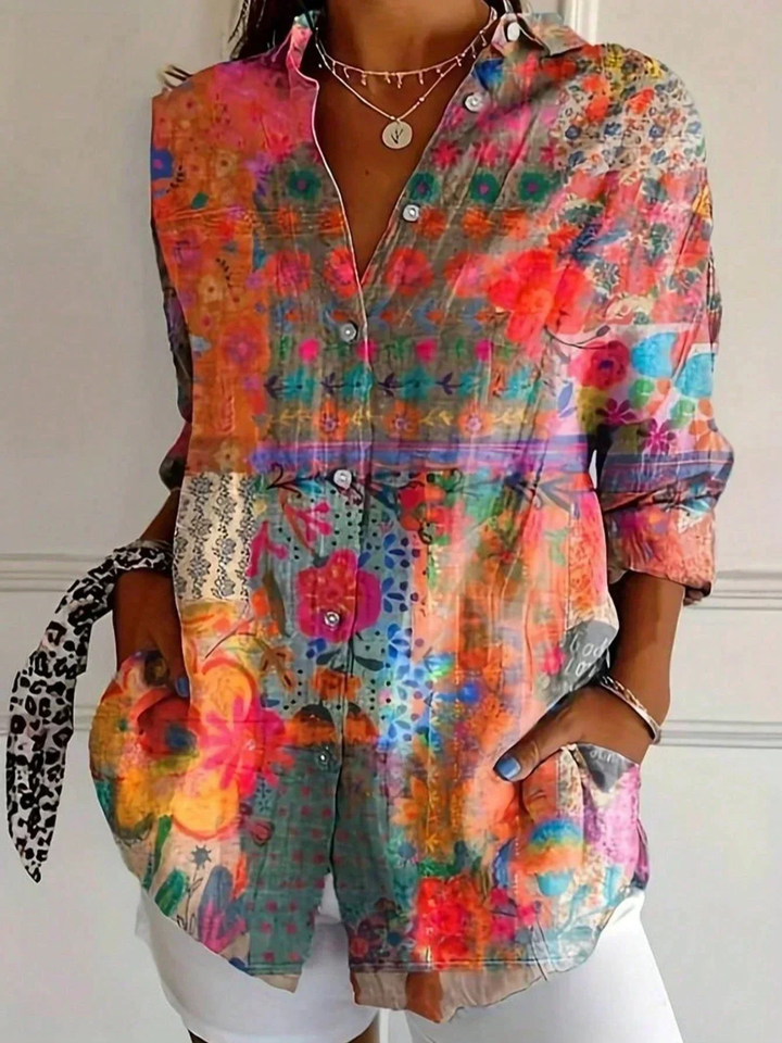 Ottilie | Women's Cotton Abstract Print Button-Down Shirt