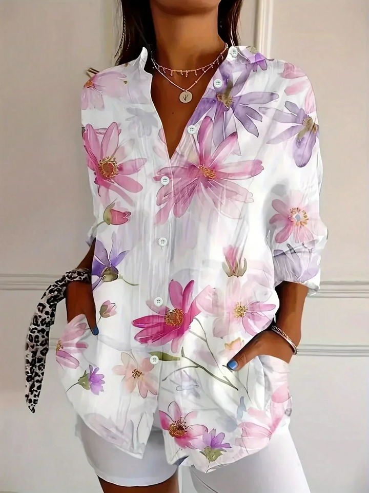 Ottilie | Women's Cotton Abstract Print Button-Down Shirt