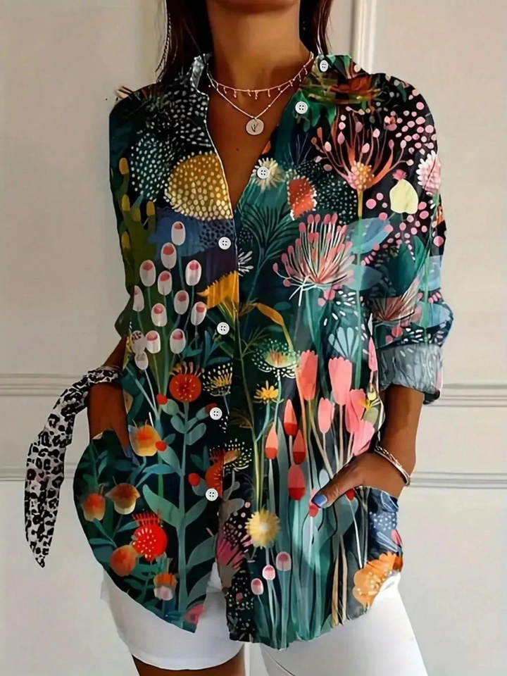 Ottilie | Women's Cotton Abstract Print Button-Down Shirt