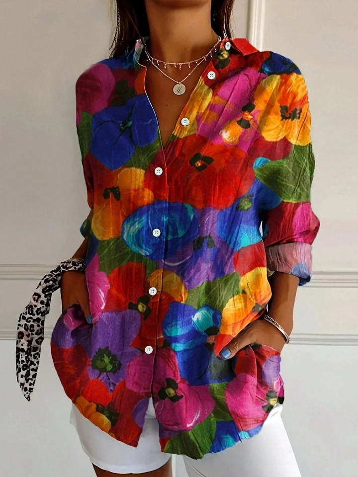 Ottilie | Women's Cotton Abstract Print Button-Down Shirt