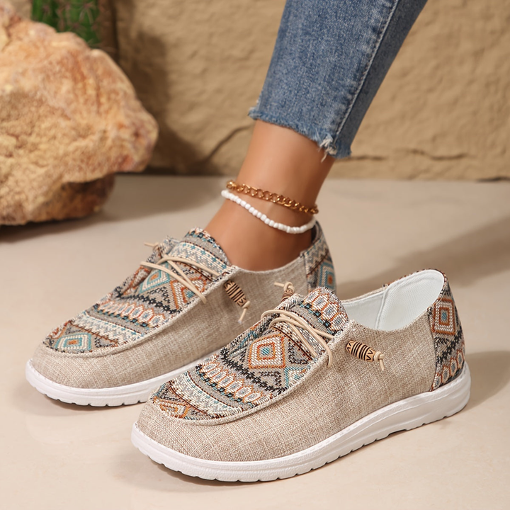 Ottilie | Women's Khaki Canvas Aztec Print Slip-On Sneakers