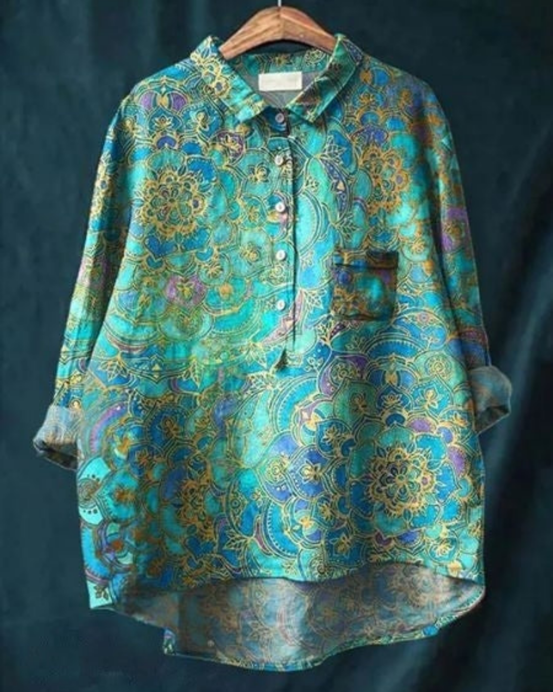 Ottilie | Women's Linen Artistic Print Oversized Button-Down Shirt