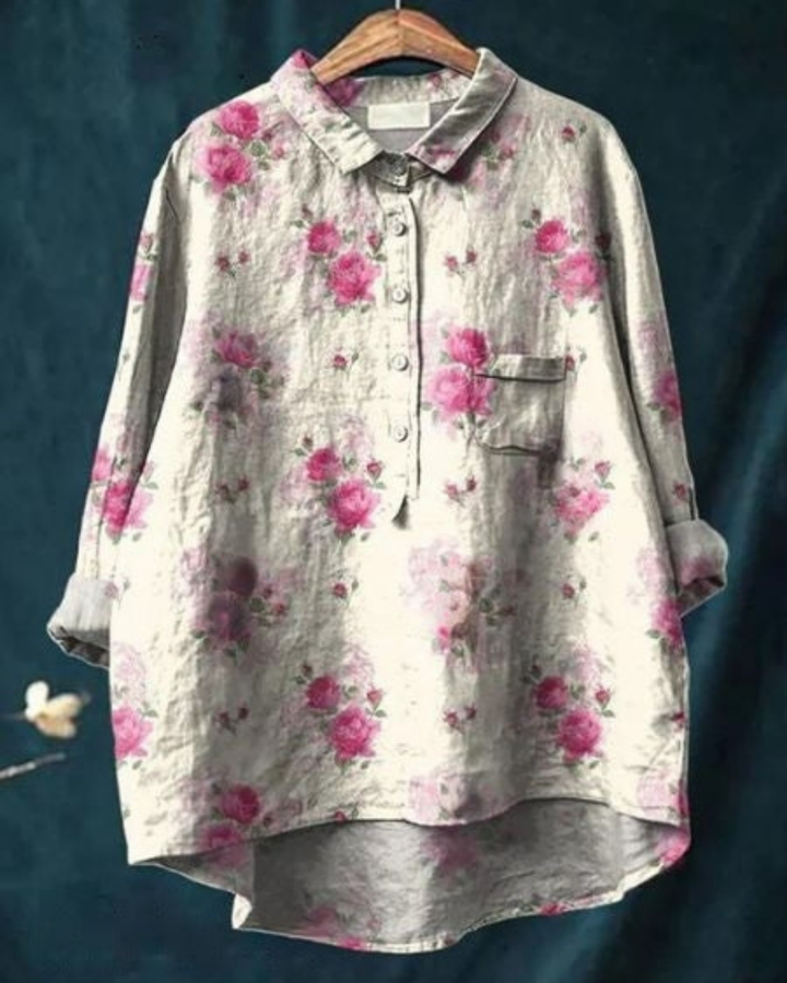Ottilie | Women's Linen Artistic Print Oversized Button-Down Shirt