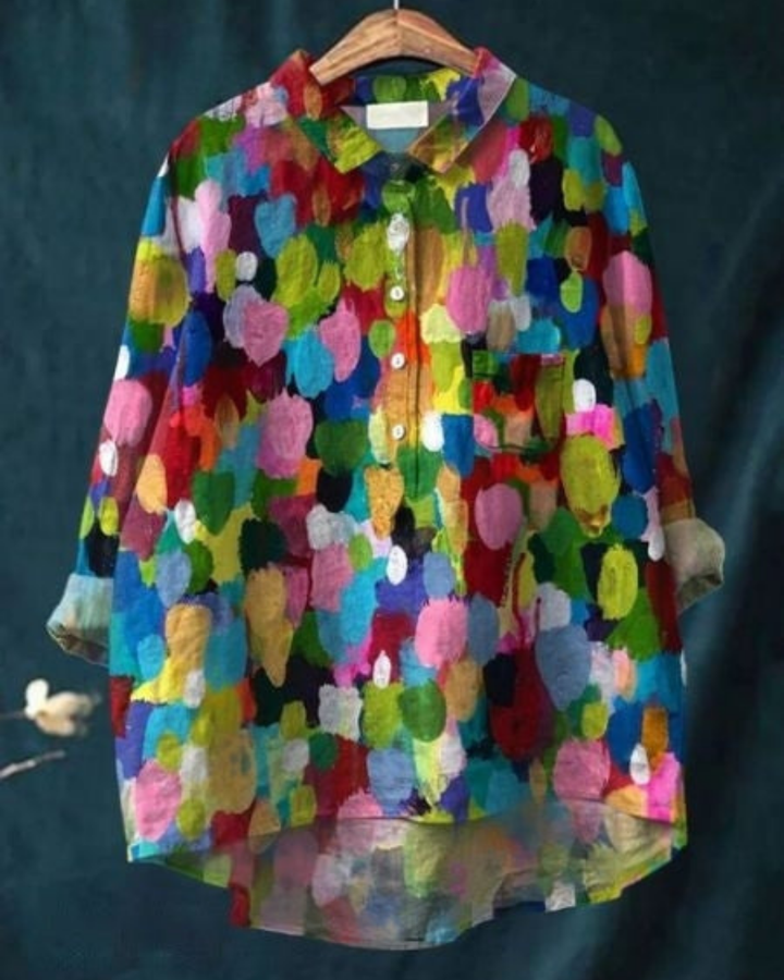 Ottilie | Women's Linen Artistic Print Oversized Button-Down Shirt