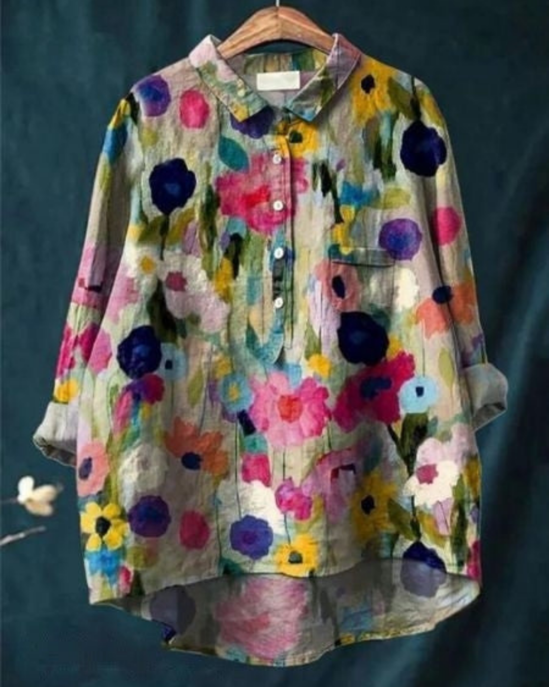 Ottilie | Women's Linen Artistic Print Oversized Button-Down Shirt