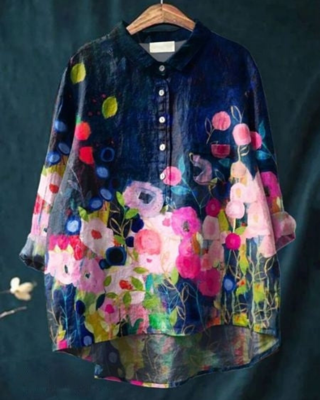Ottilie | Women's Linen Artistic Print Oversized Button-Down Shirt