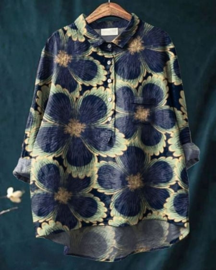 Ottilie | Women's Linen Artistic Print Oversized Button-Down Shirt