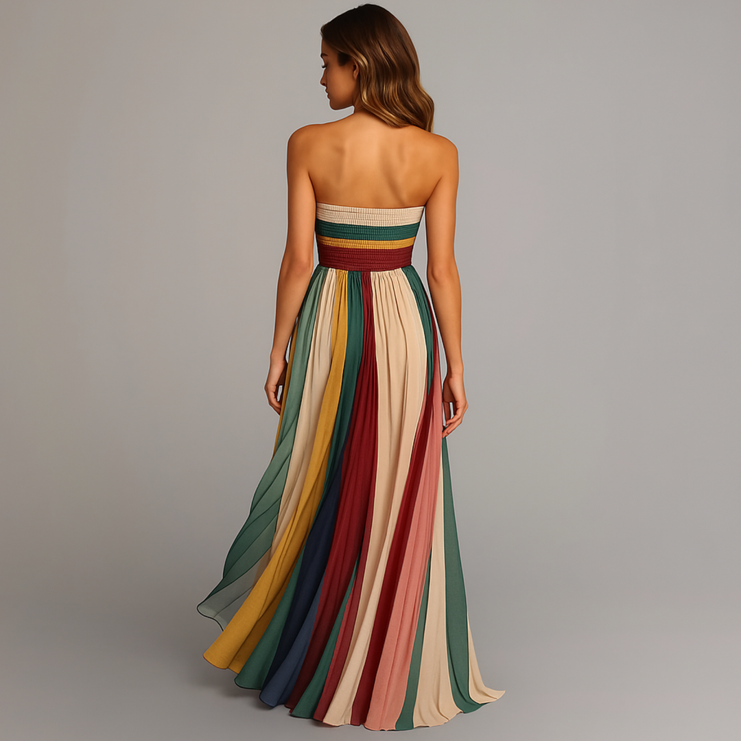 Paloma | Women's Chiffon Multicolour Stripe Strapless Maxi Dress
