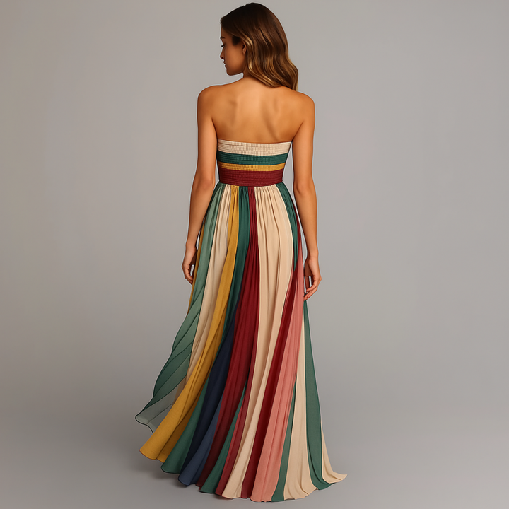 Paloma | Women's Chiffon Multicolour Stripe Strapless Maxi Dress