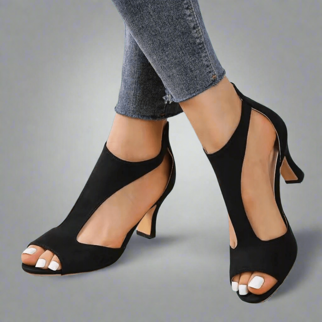 Paloma | Women's Leather Peep-Toe Ankle Strap Kitten Heel Sandals