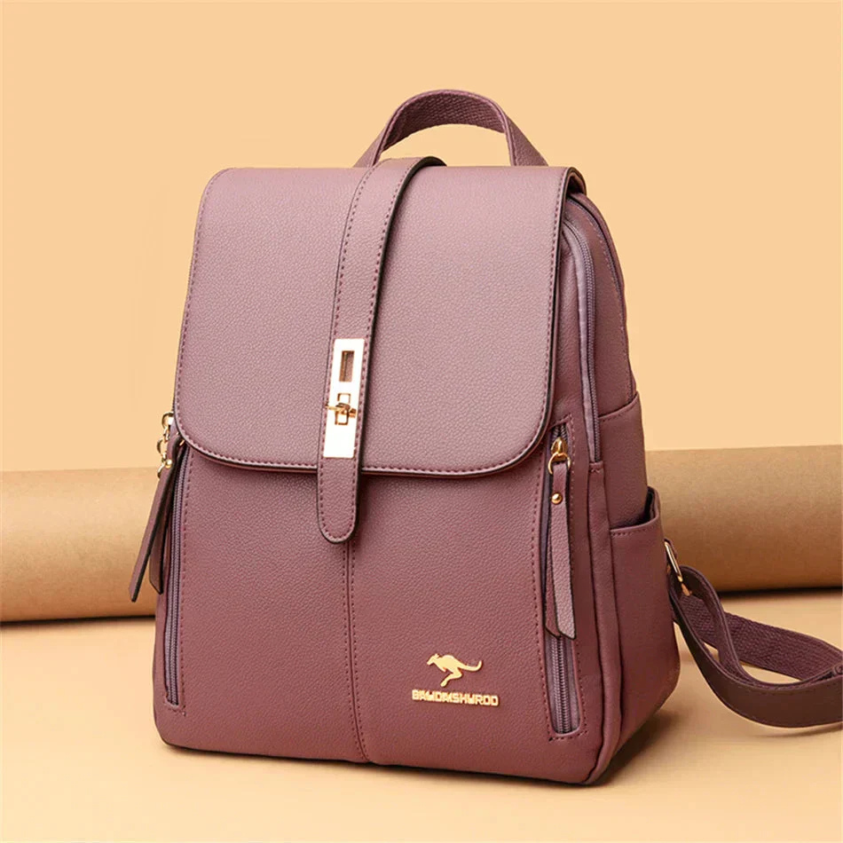 Petra | Women's Leather Twist-Lock Flap Backpack