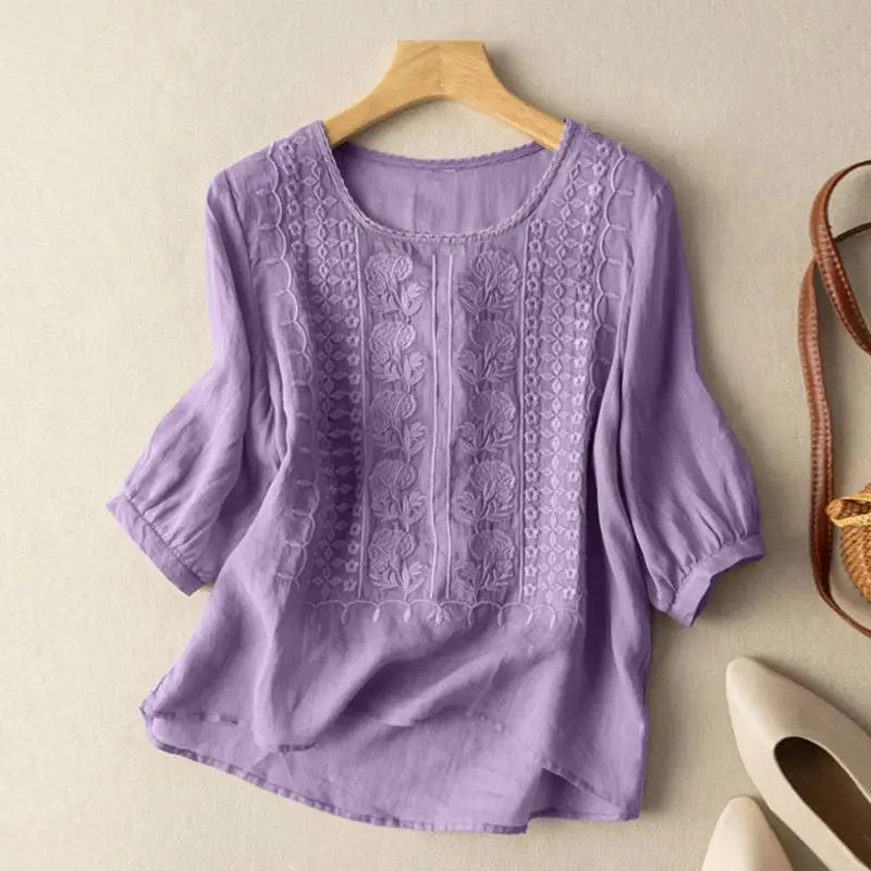 Petra | Women's Linen Textured Batwing 3/4 Sleeve Relaxed Top