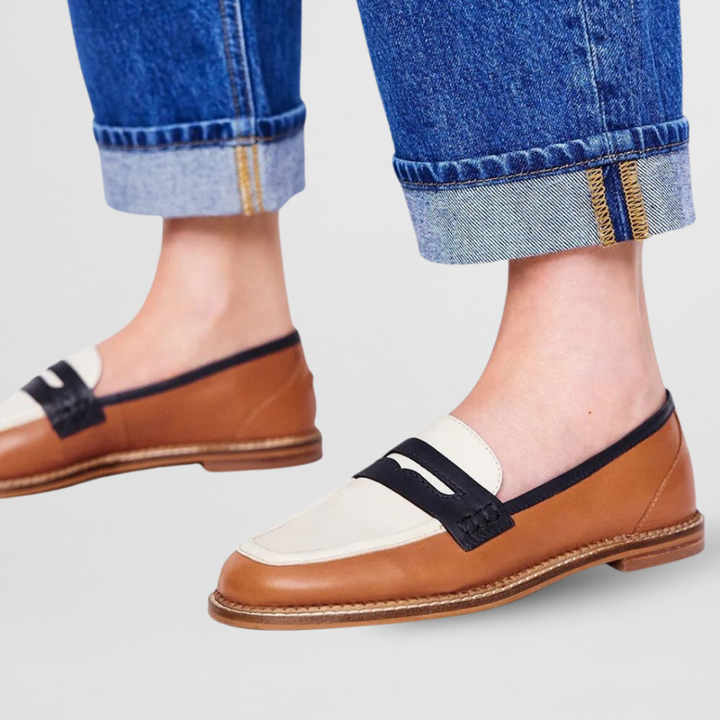 Pippa | Women's Leather Colourblock Penny Loafer Flat Shoes