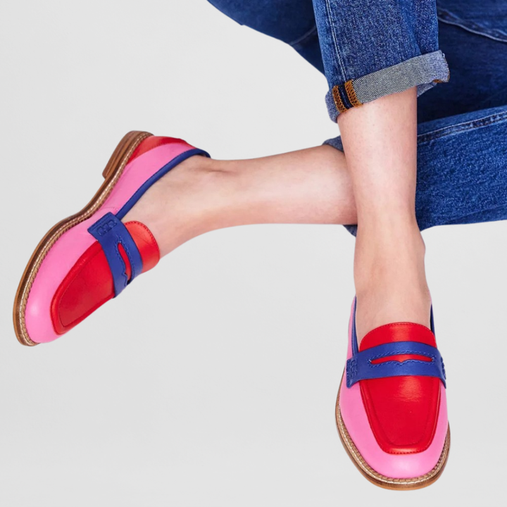 Pippa | Women's Leather Colourblock Penny Loafer Flat Shoes
