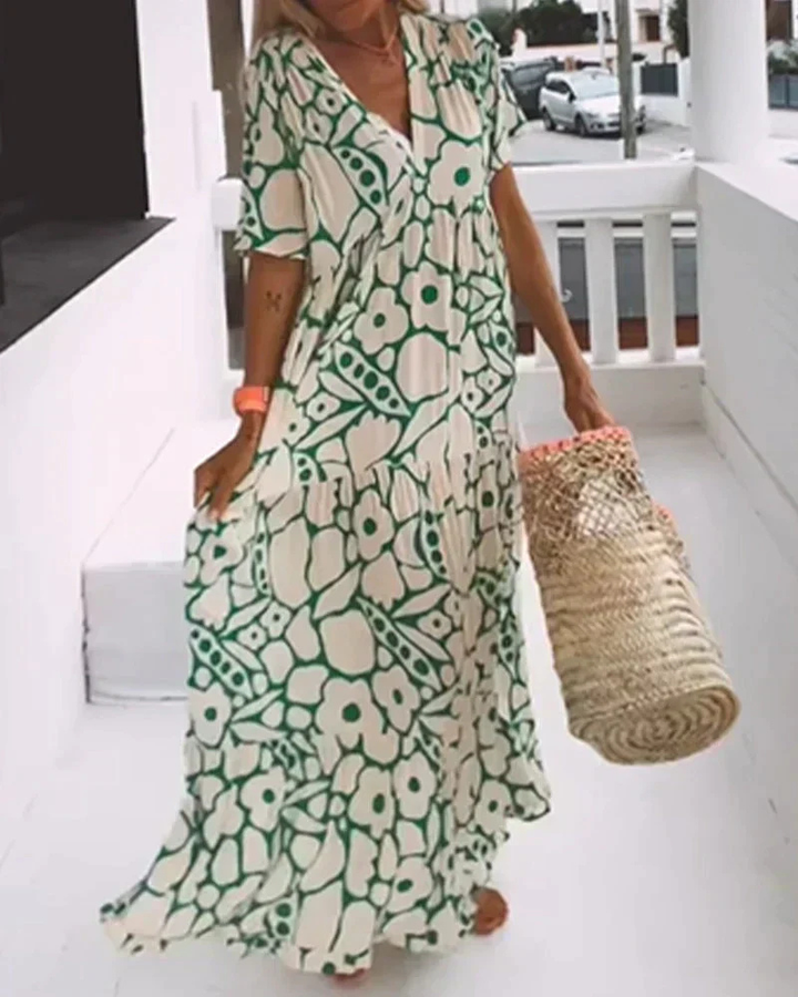 Poppy | Women's Cotton Short-Sleeve V-Neck Maxi Dress