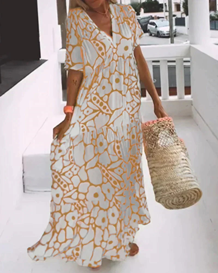 Poppy | Women's Cotton Short-Sleeve V-Neck Maxi Dress