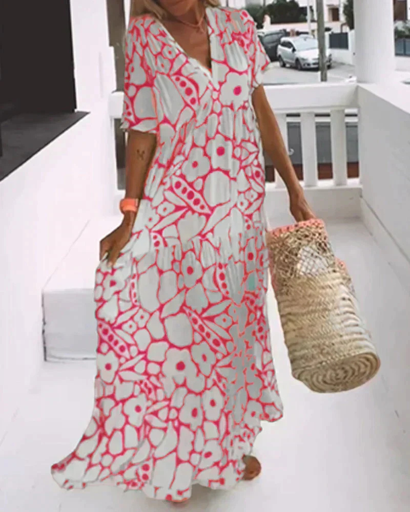 Poppy | Women's Cotton Short-Sleeve V-Neck Maxi Dress