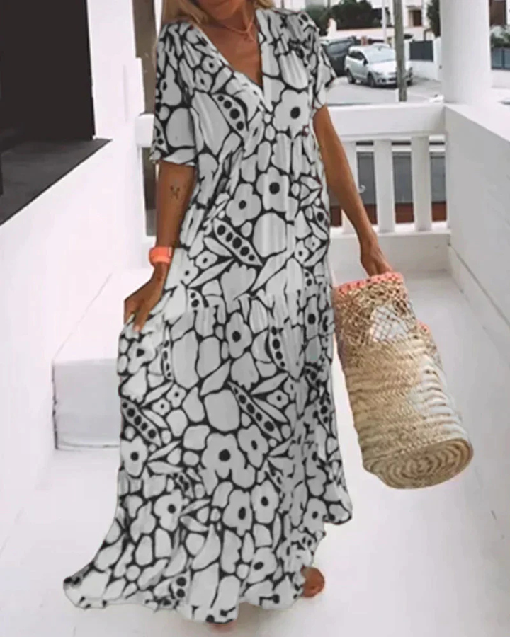 Poppy | Women's Cotton Short-Sleeve V-Neck Maxi Dress