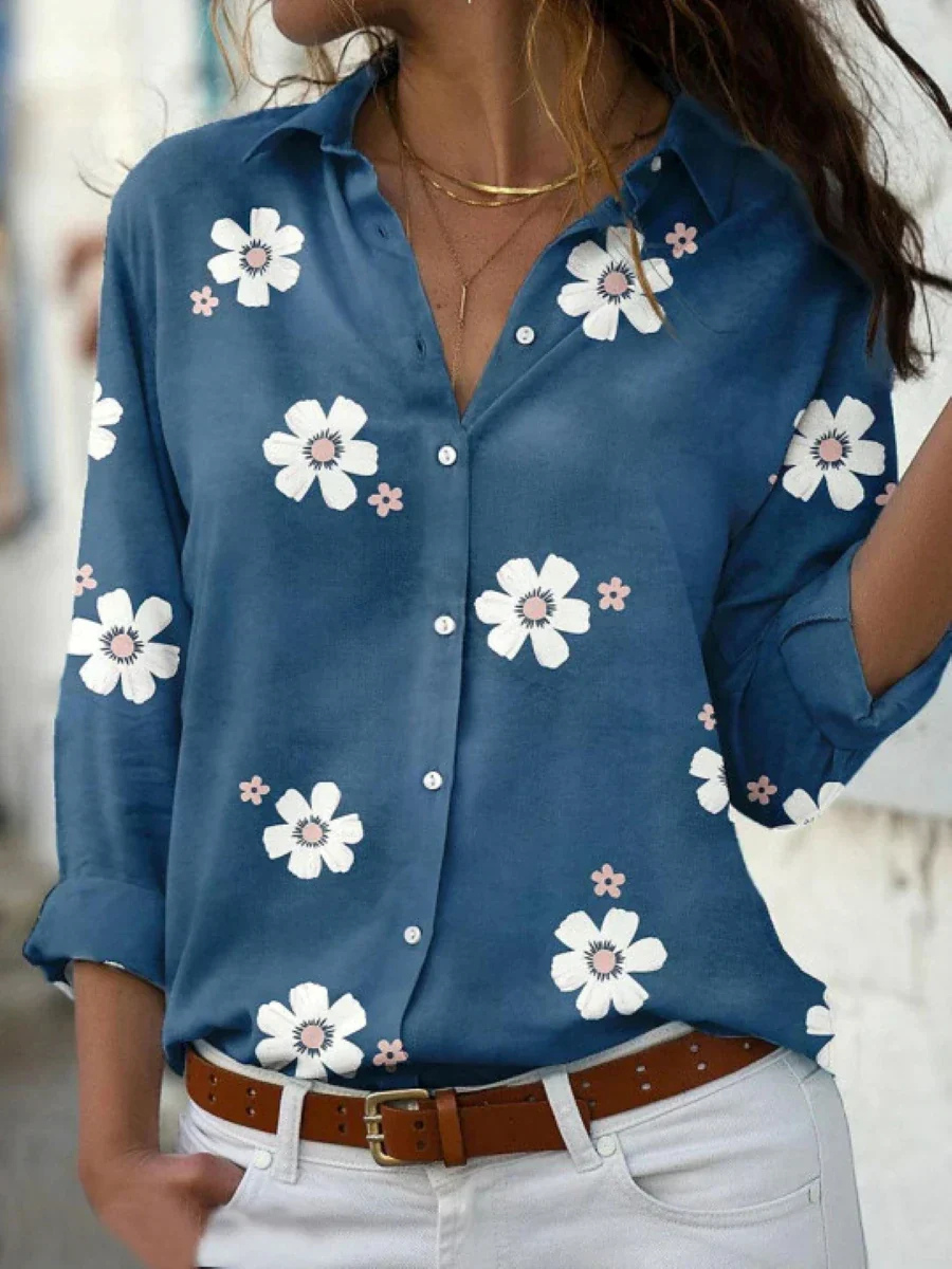 Posey | Women's Lightweight Floral Print Collared Long Sleeve Shirt