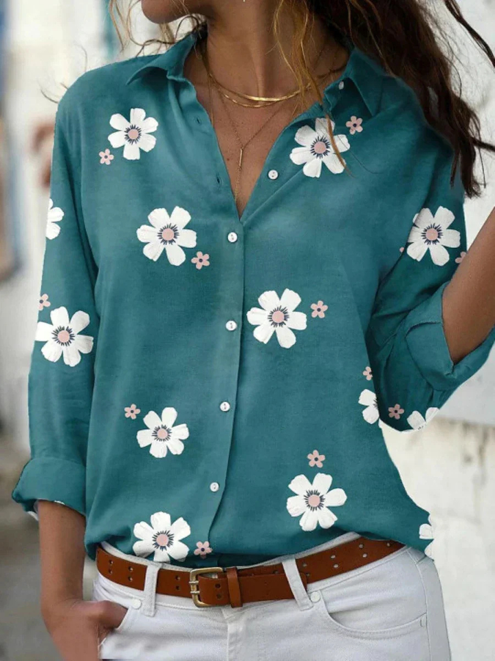 Posey | Women's Lightweight Floral Print Collared Long Sleeve Shirt