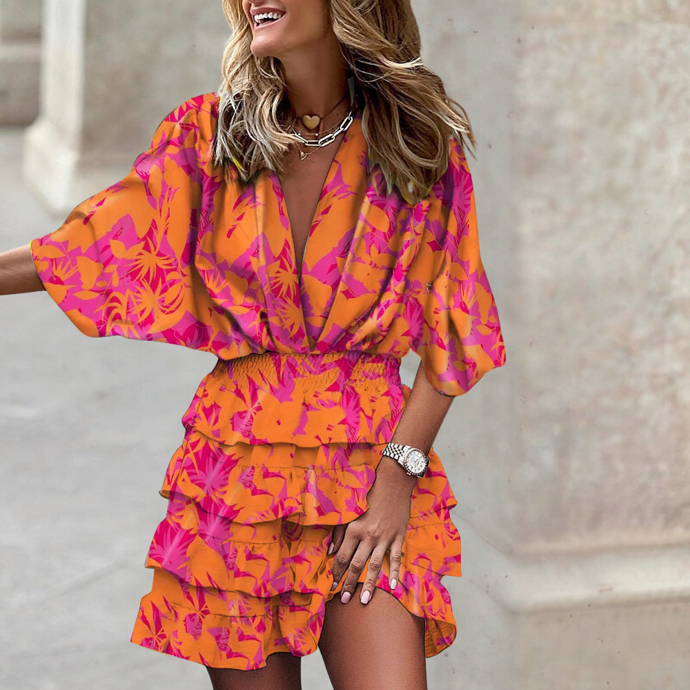 Priya | Women's Chiffon Bold Print Belted Ruffle Mini Dress