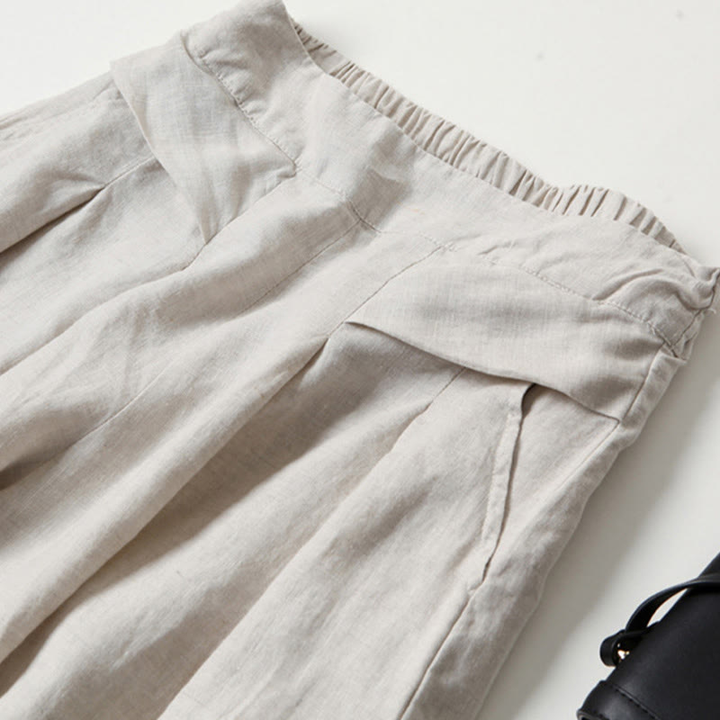 Priya | Women's Linen High-Waist Pleated Wide-Leg Trousers